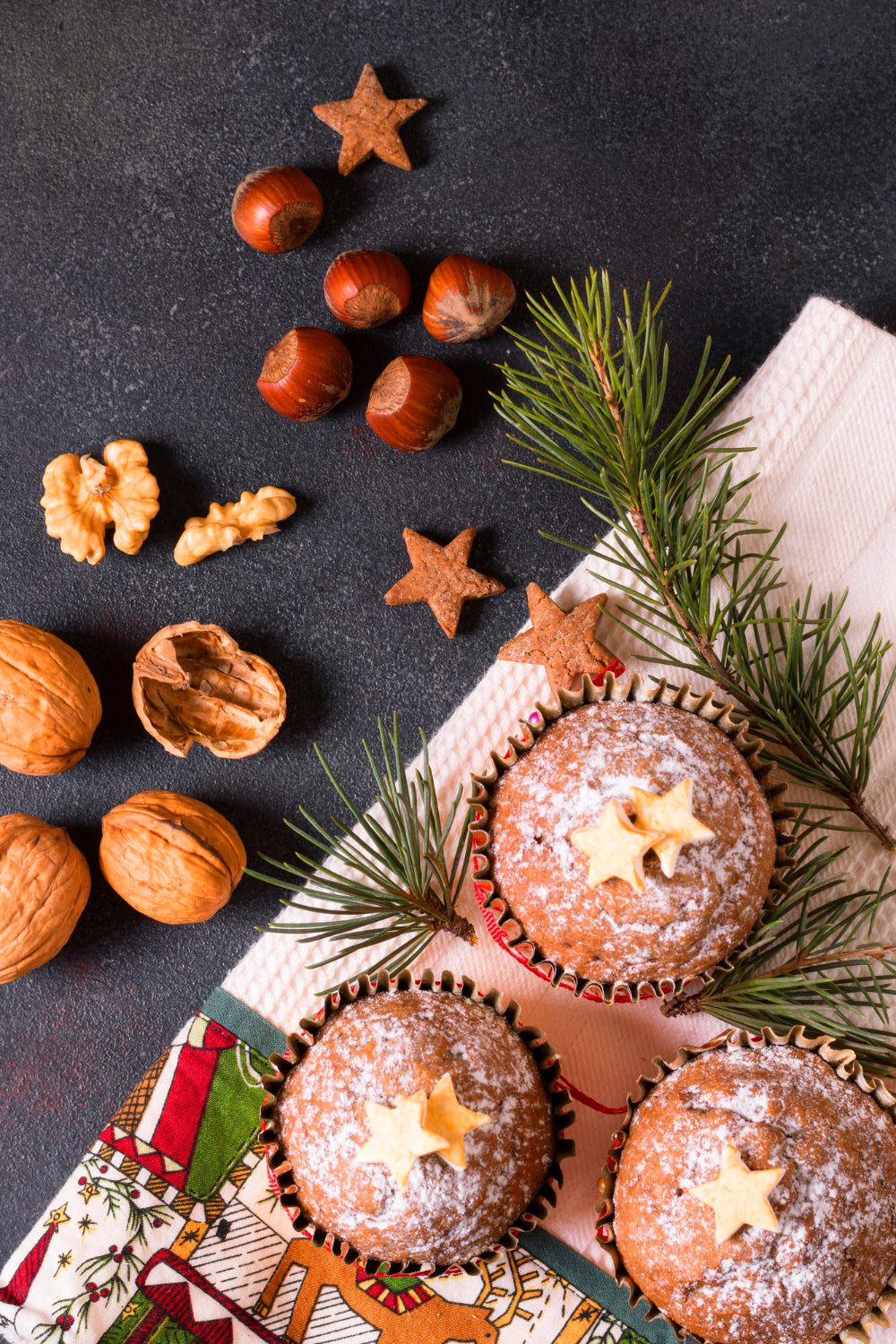 Festive cupcakes with nuts