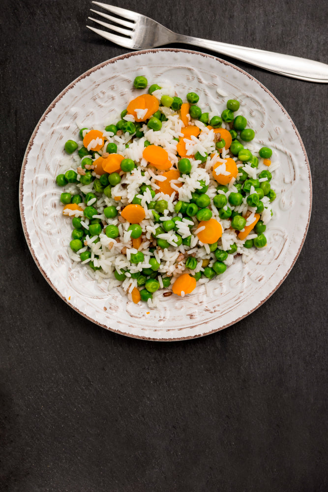 White rice with peas and carrot