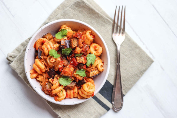 Aubergine & Tomato Pasta | Wholefood Earth®