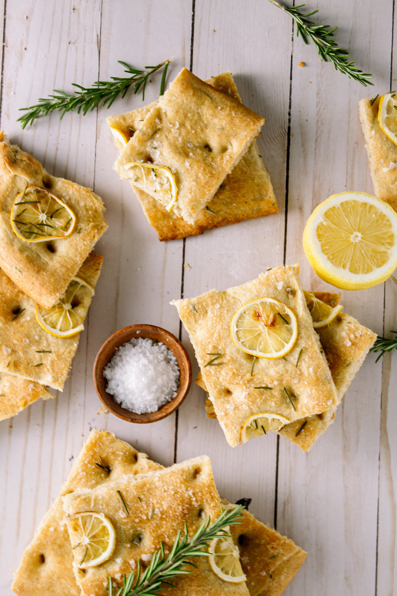 Easy focaccia with lemon and herbs