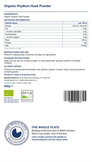 Organic Psyllium Husk Powder 500g — back of pack