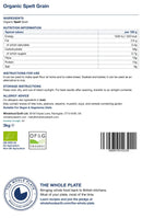 Organic Spelt Grain 3kg — back of pack