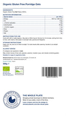 Organic Gluten Free Porridge Oats 500g — back of pack