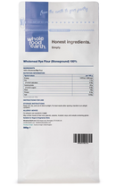 Wholemeal Rye Flour (Stoneground) 100% - Serious Grains 500g pouch - back of pack - new packaging