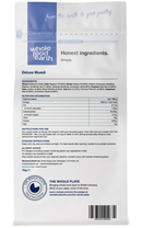 Deluxe Muesli - A Blend of Flakes with Dried Fruit, Nuts & Seeds 1kg pouch - back of pack - new packaging