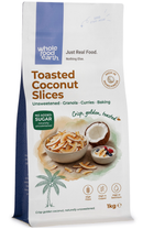Toasted & Unsweetened Coconut Slices 1kg pouch - Whole Food Earth - new packaging