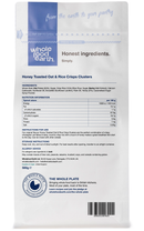 Honey Toasted Oat & Rice Crisps Clusters 500g pouch - back of pack - new packaging