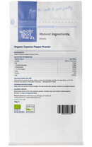 Organic Cayenne Pepper Powder 1kg pouch - back of pack - new packaging