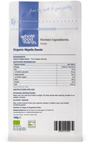 Organic Nigella Seeds 100g pouch - back of pack - new packaging