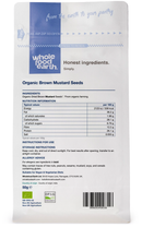 Organic Brown Mustard Seeds 50g pouch - back of pack - new packaging