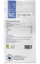Organic Ground Black Pepper 1kg pouch - back of pack - new packaging