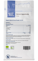 Organic Natural Cocoa Powder 10-12 1kg pouch - back of pack - new packaging