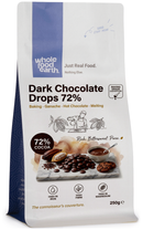 Dark Chocolate Drops 72% 250g pouch - Whole Food Earth - new packaging