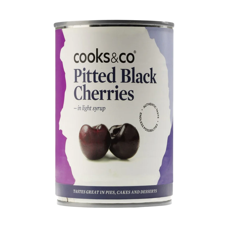 Pitted Black Cherries in Syrup - Cooks & Co - 425g