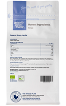 Organic Brown Lentils 1kg pouch - back of pack - new packaging