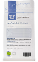 Organic Pumpkin Seeds GWS AA Austria 250g pouch - back of pack - new packaging