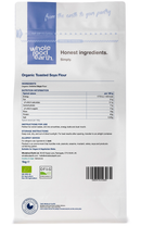 Organic Toasted Soya Flour 1kg pouch - back of pack - new packaging