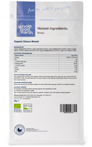 Organic Deluxe Muesli - A Blend of Flakes with Nuts, Seeds & Dried Fruit 3kg pouch - back of pack - new packaging
