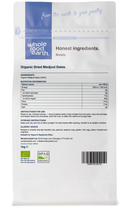 Organic Dried Medjoul/Medjool Dates 1kg pouch - back of pack - new packaging