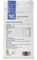 Organic Psyllium Husk Powder 250g pouch - back of pack - new packaging