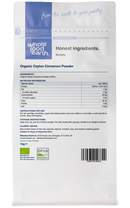 Organic Ceylon Cinnamon Powder (True) 1kg pouch - back of pack - new packaging