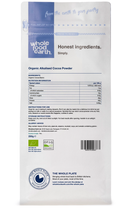 Organic Alkalised Cocoa Powder 250g pouch - back of pack - new packaging