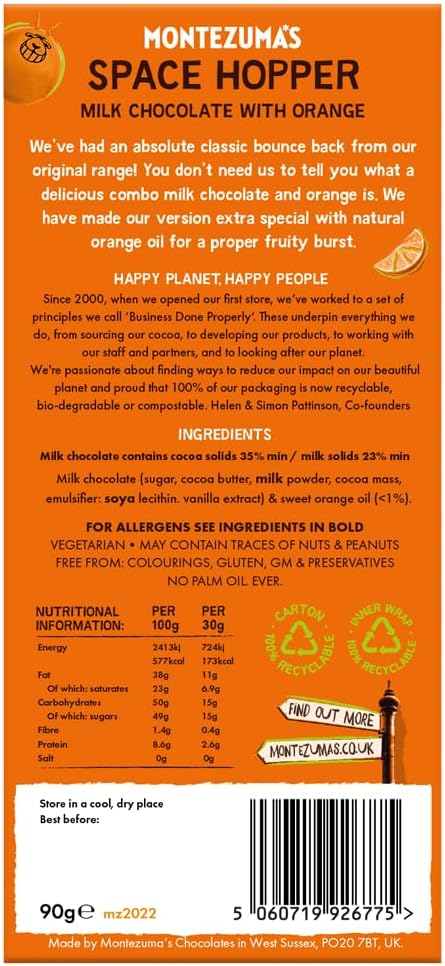 Space Hopper Orange Milk Chocolate - Montezuma's - 90g