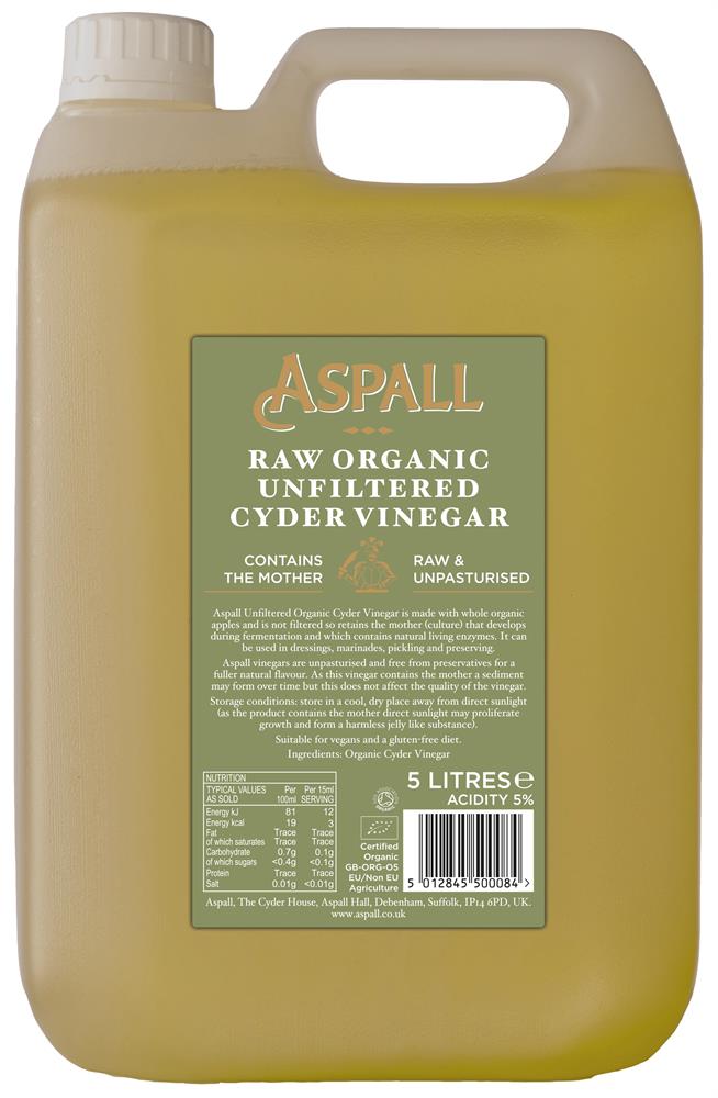 Raw Organic Unfiltered Apple Cyder Vinegar - 5L - Aspall