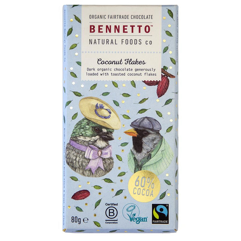 Organic Chocolate Bar Coconut Flakes - Bennetto - 80g