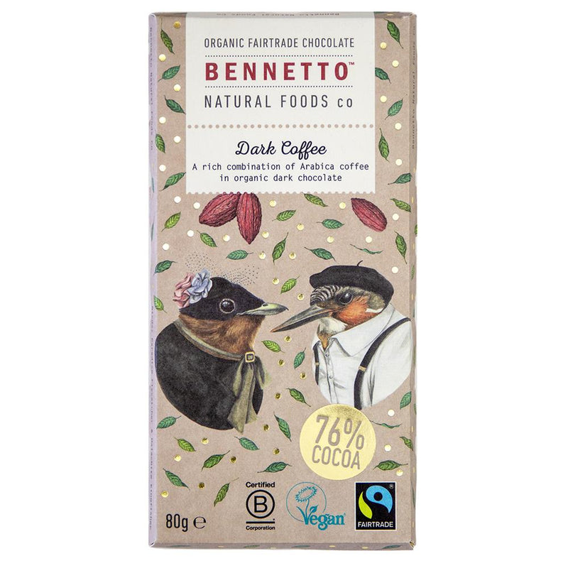 Organic Chocolate Bar Dark Coffee - Bennetto - 80g