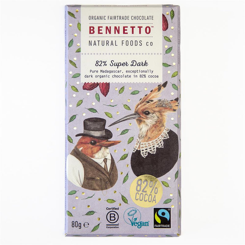 Organic Chocolate Bar 82% Super Dark - Bennetto - 80g