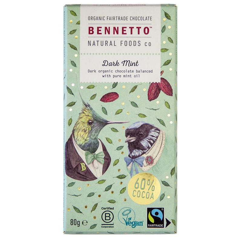 Organic Chocolate Bar Dark Mint - Bennetto - 80g