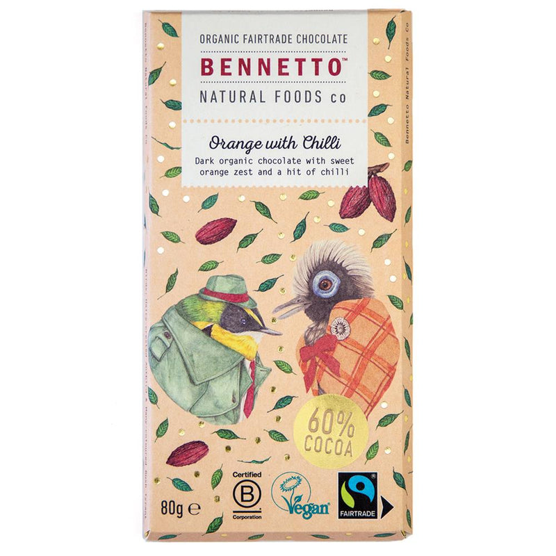 Organic Chocolate Bar Orange with Chilli - Bennetto - 80g