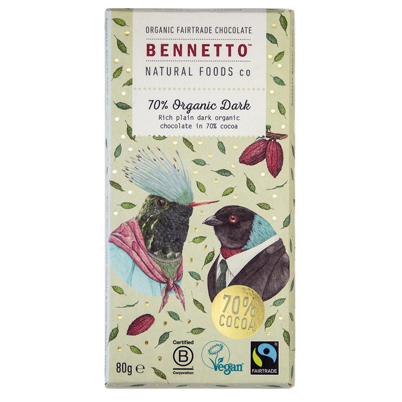 Organic Chocolate Bar 70% Dark - Bennetto - 80g