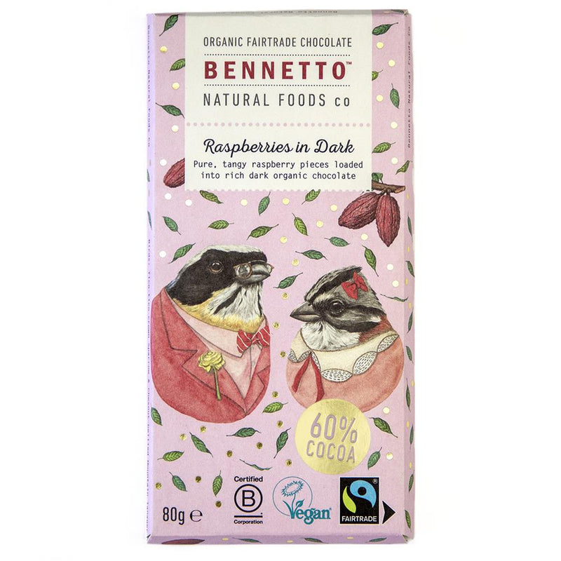 Organic Chocolate Bar Raspberry in Dark - Bennetto - 80g