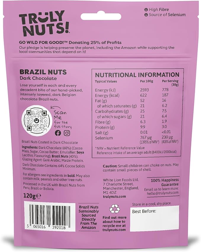 Belgian Dark Chocolate Brazil Nuts - Truly Nuts! - 120g