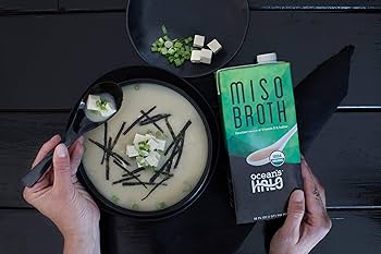 Bowl of steaming miso soup made with organic broth