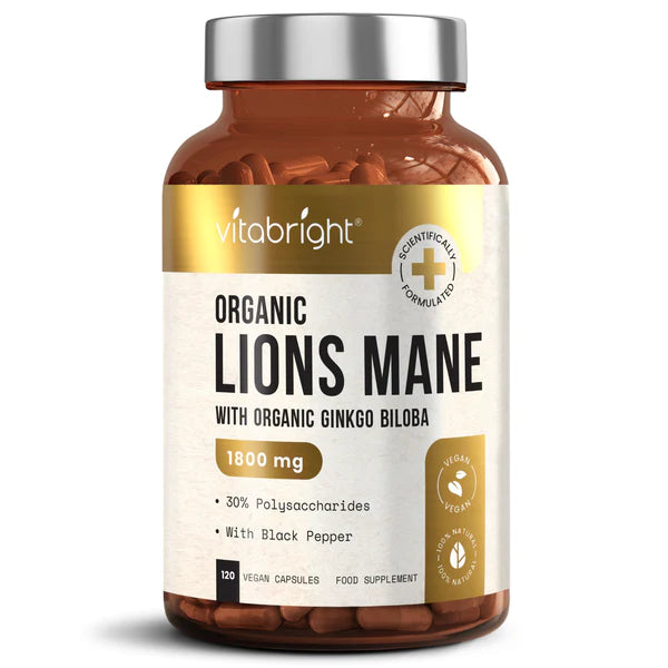 Organic Lions Mane & Ginkgo Biloba - 120 Capsules - Vitabright