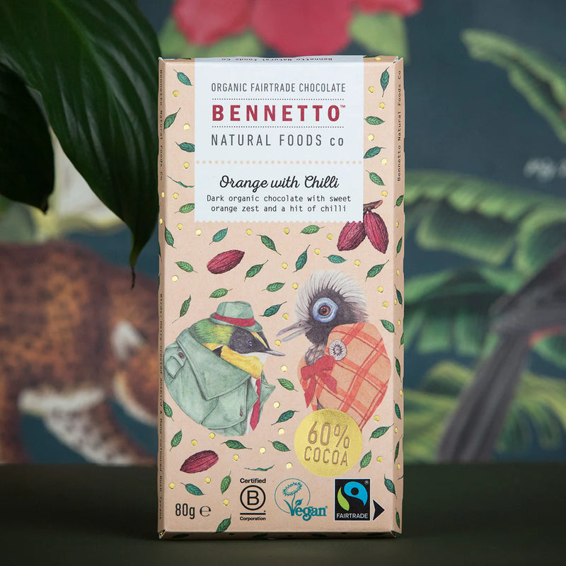 Organic Chocolate Bar Orange with Chilli - Bennetto - 80g