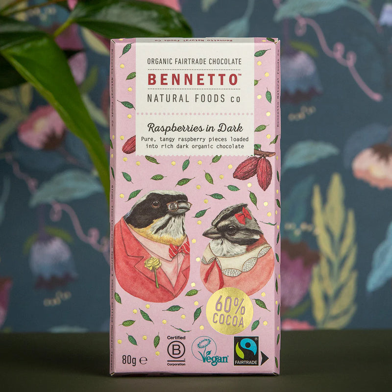 Organic Chocolate Bar Raspberry in Dark - Bennetto - 80g