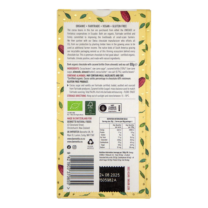 Organic Chocolate Bar Salted Caramel - Bennetto - 80g