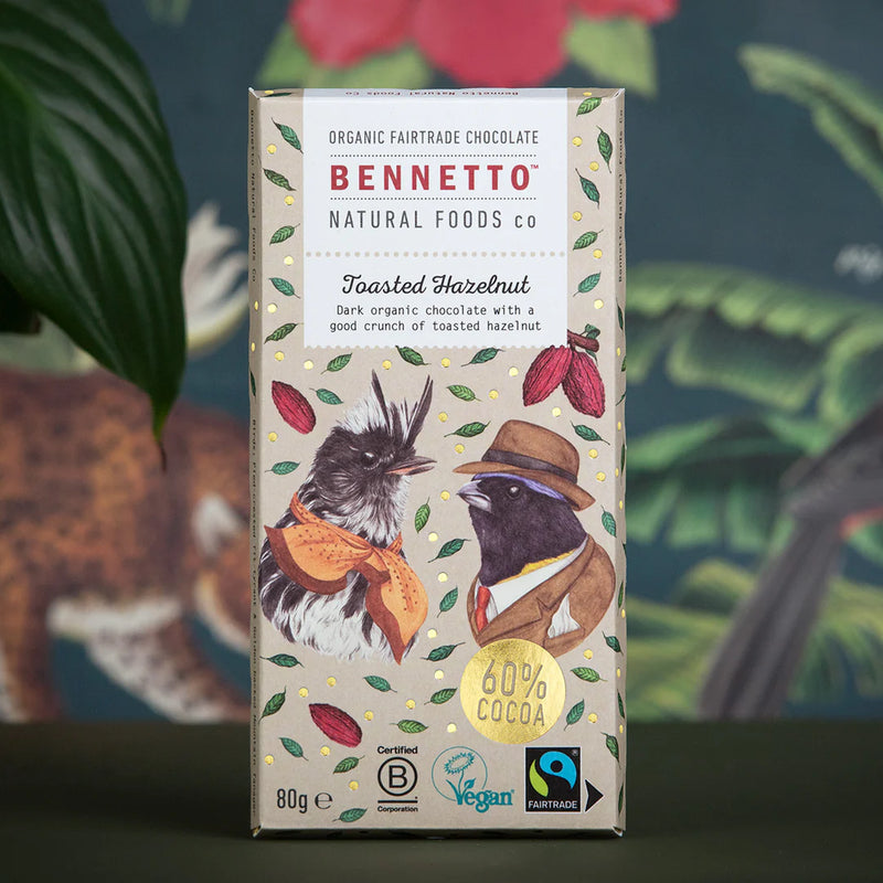 Organic Chocolate Bar Toasted Hazelnuts - Bennetto - 80g