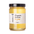 Jar of Raw Gorilla organic acacia honey 750g, pale golden and clear
