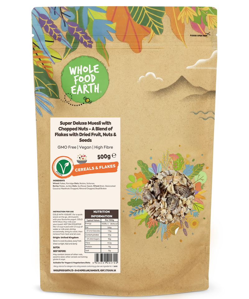 Super Deluxe Muesli with Chopped Nuts - A Blend of Flakes with Dried Fruit, Nuts & Seeds