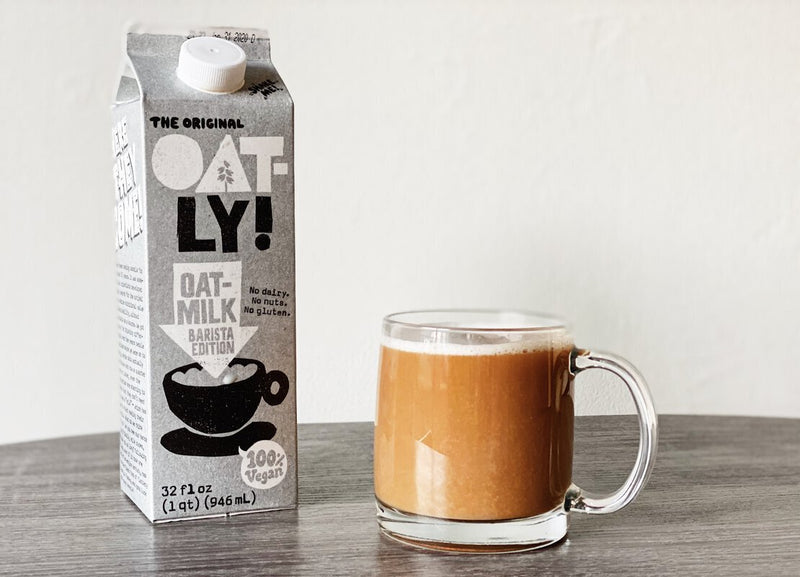 dairy free oak milk with a filled tasty cup.