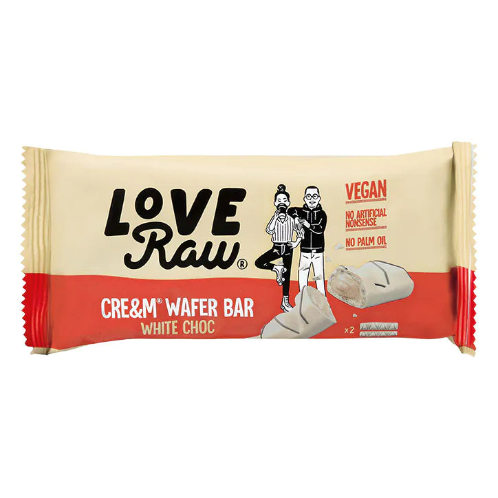 Vegan White Choc Cream Filled Wafer Bars - 44g - Love Raw