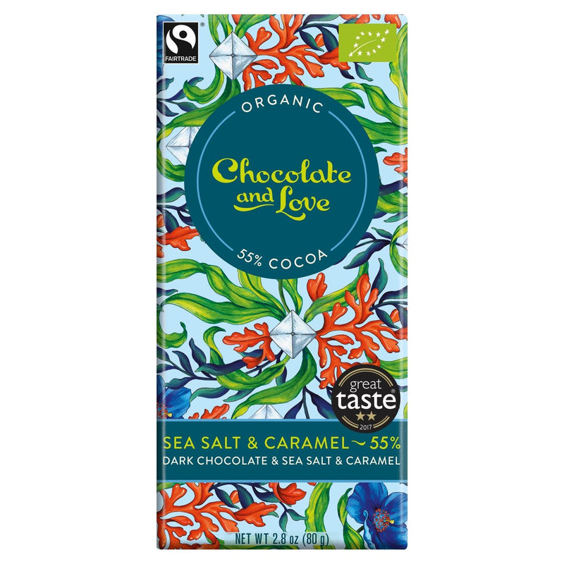 Organic 55% Chocolate with Sea Salt & Caramel - 80g - Chocolate & Love