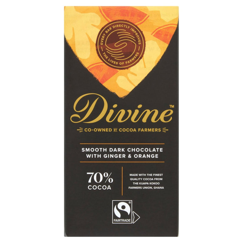 Dark Chocolate 70% with Ginger & Orange - 90g - Divine