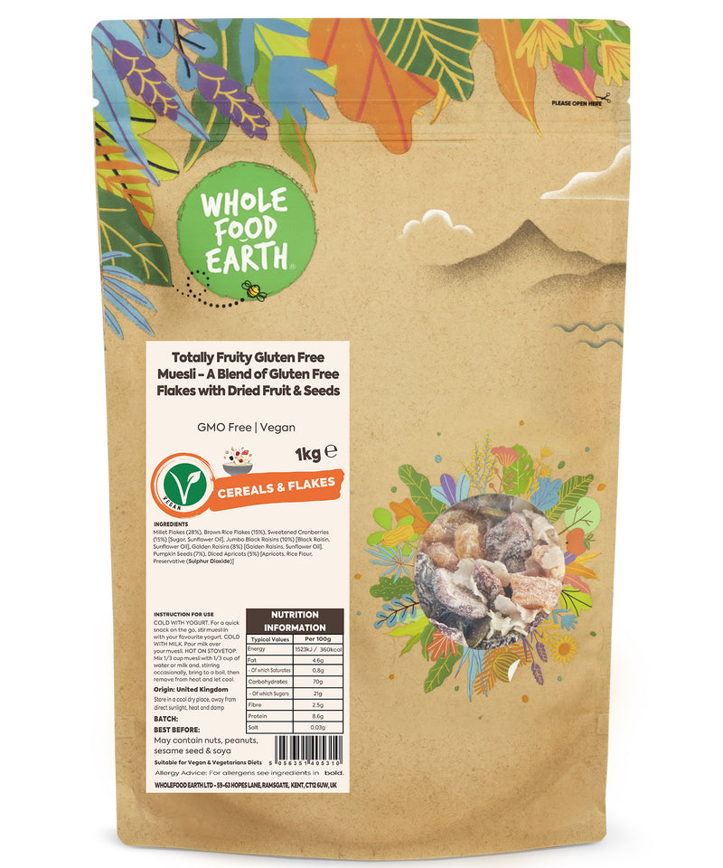 Totally Fruity Gluten Free Muesli - A Blend of Gluten Free Flakes with Dried Fruit & Seeds