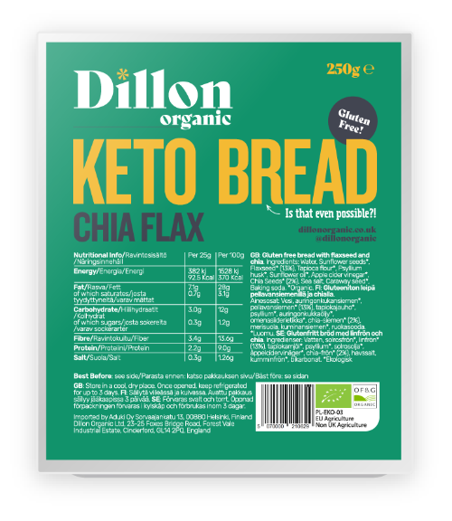 Organic Chia Flax Keto Bread - 250g - Dillon Organic